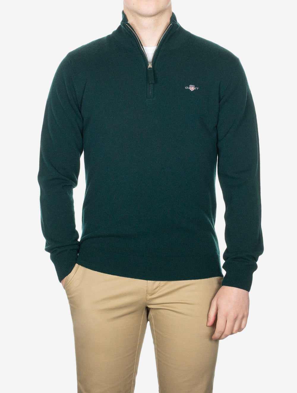 Superfine Lambswool Half-Zip Tartan Green