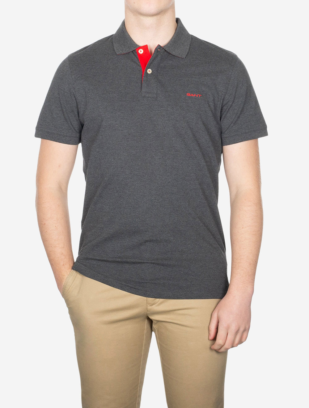 Regular Contrast Piqué Short Sleeve Polo Shirt Antracite Melange