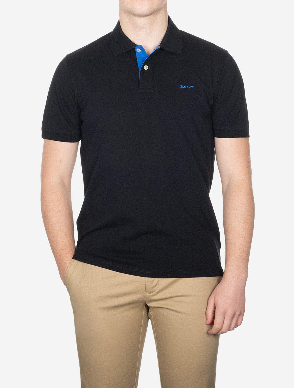 Regular Contrast Piqué Short Sleeve Polo Shirt Black