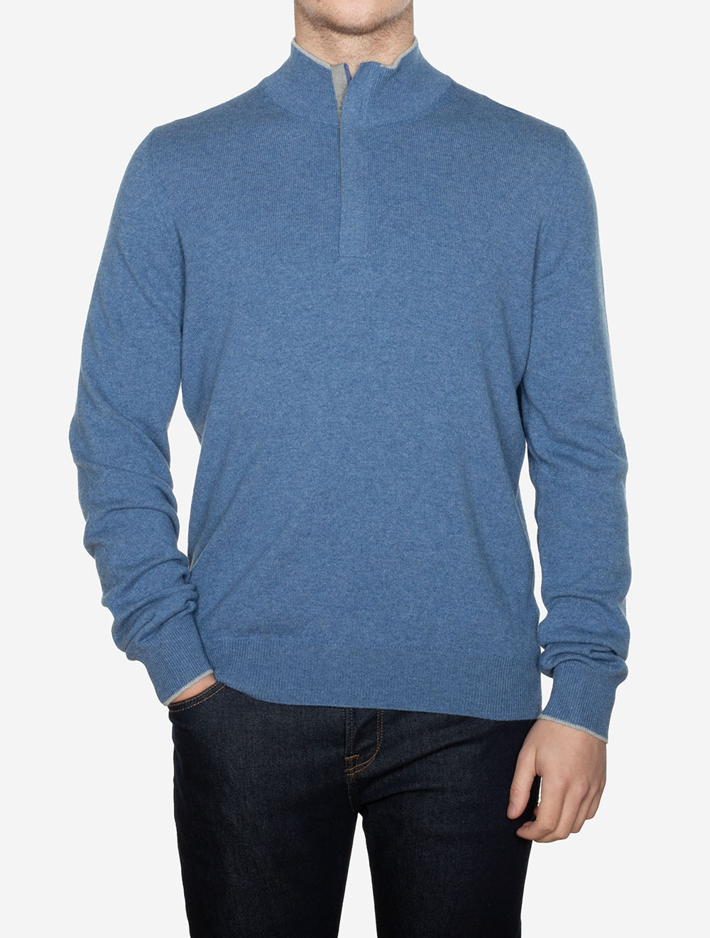 Wool And Cashmere Half Zip Blue