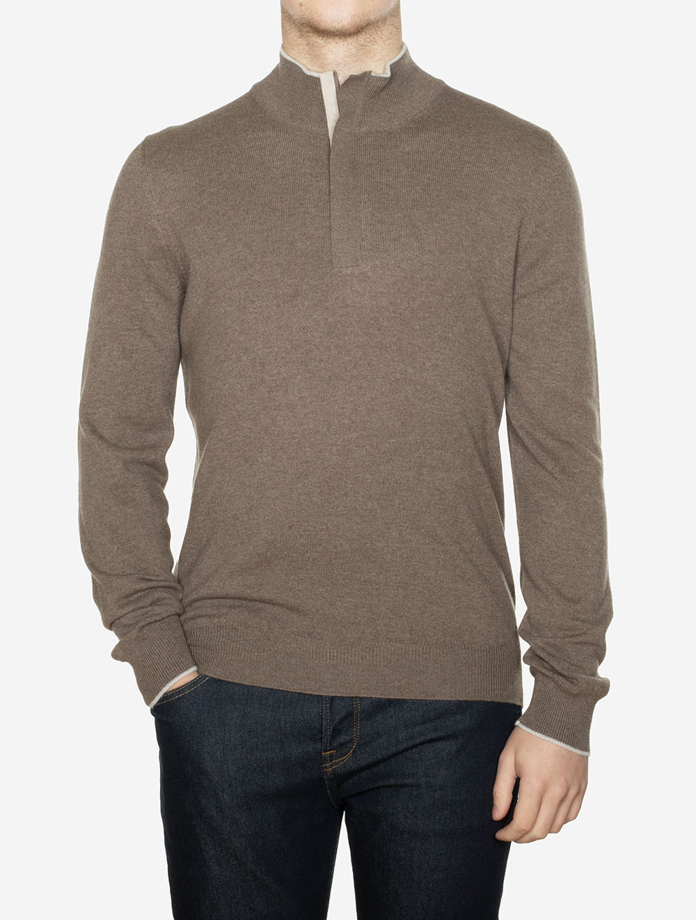 Wool And Cashmere Half Zip Brown