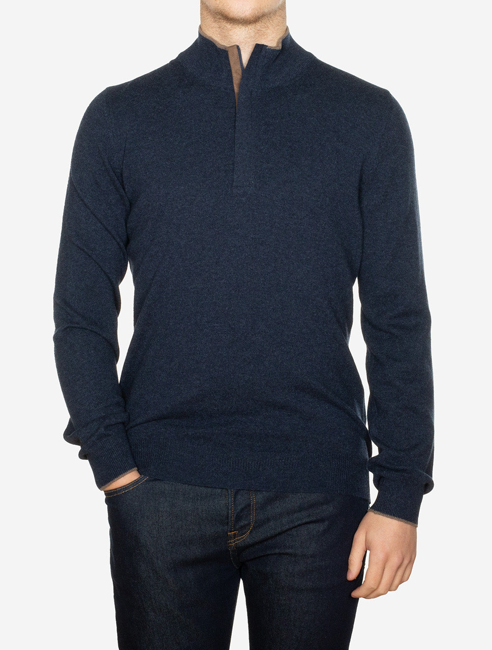 Wool And Cashmere Half Zip Navy