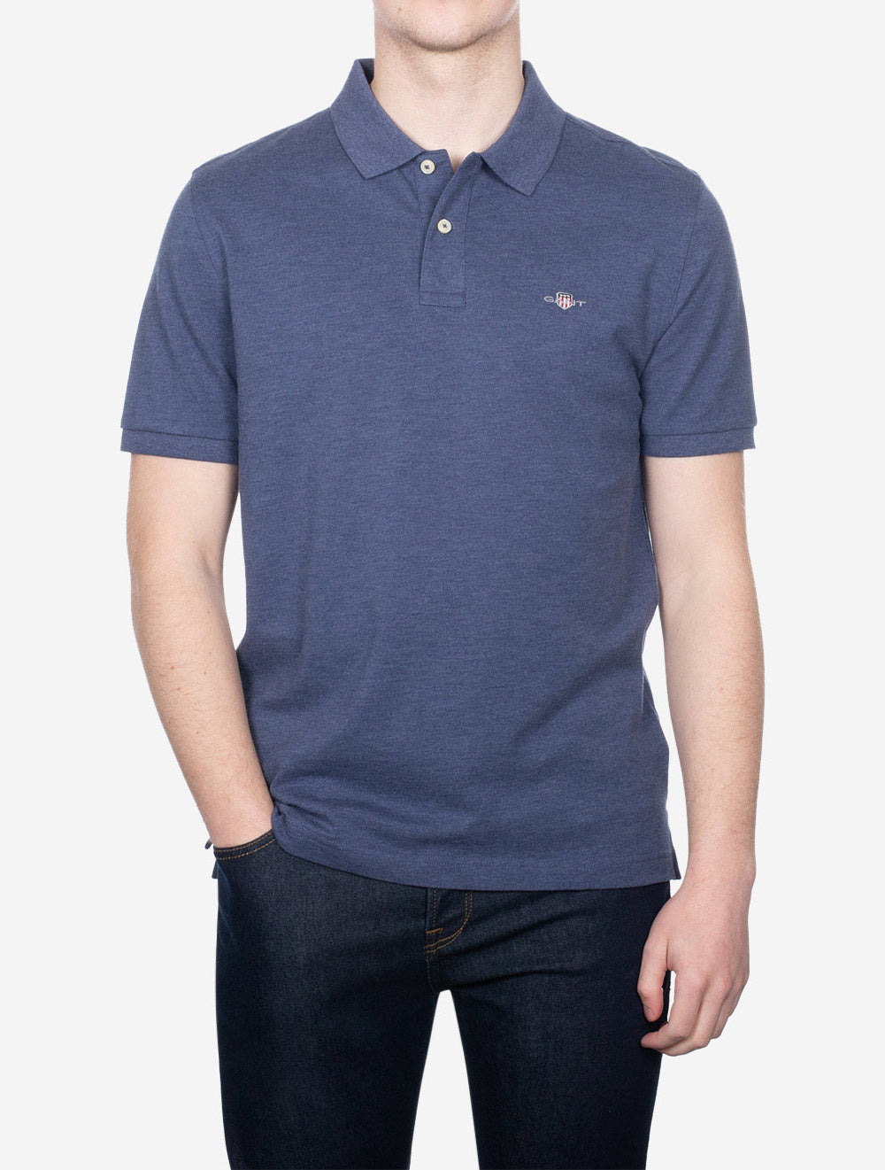 Regular Shield Short Sleeve Piqué Polo Dark Jeans Blue Melange