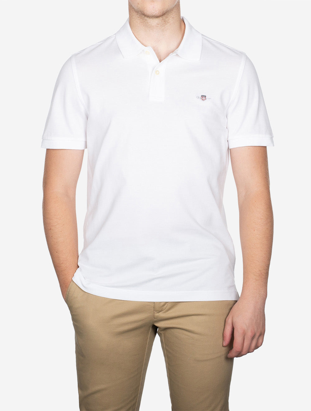 Regular Shield Short Sleeve Pique Polo White