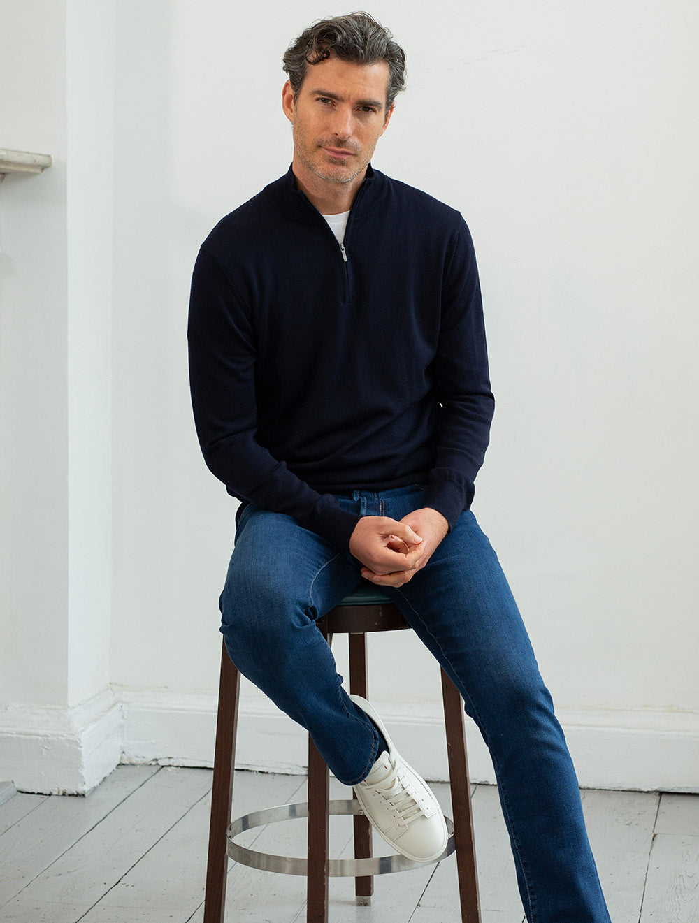 Half Zip Mock Neck Jumper Navy