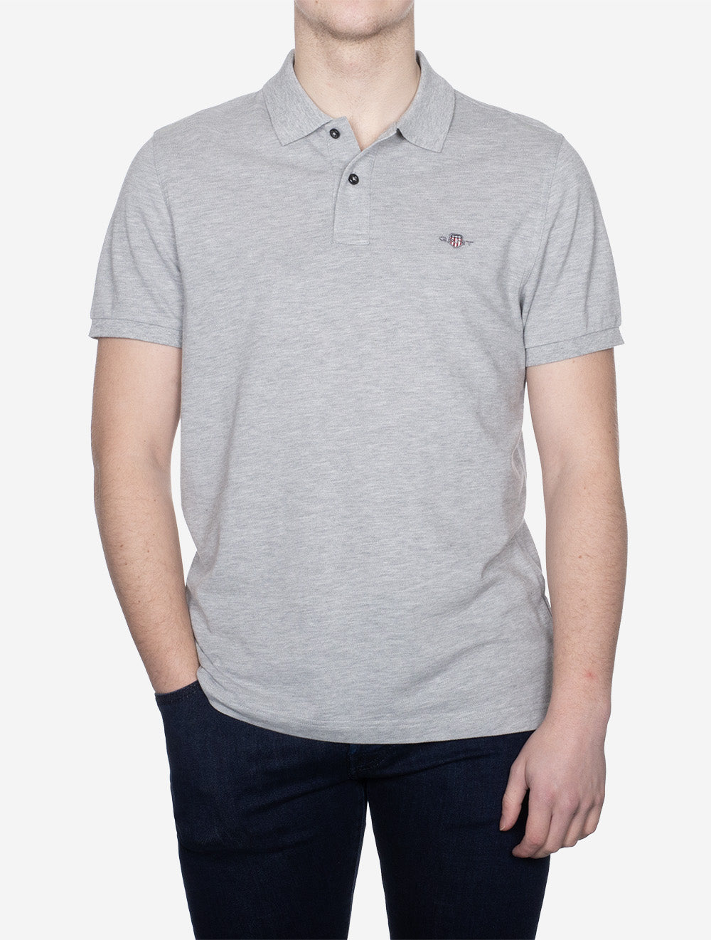 Regular Shield Short Sleeve Piqué Polo Grey Melange