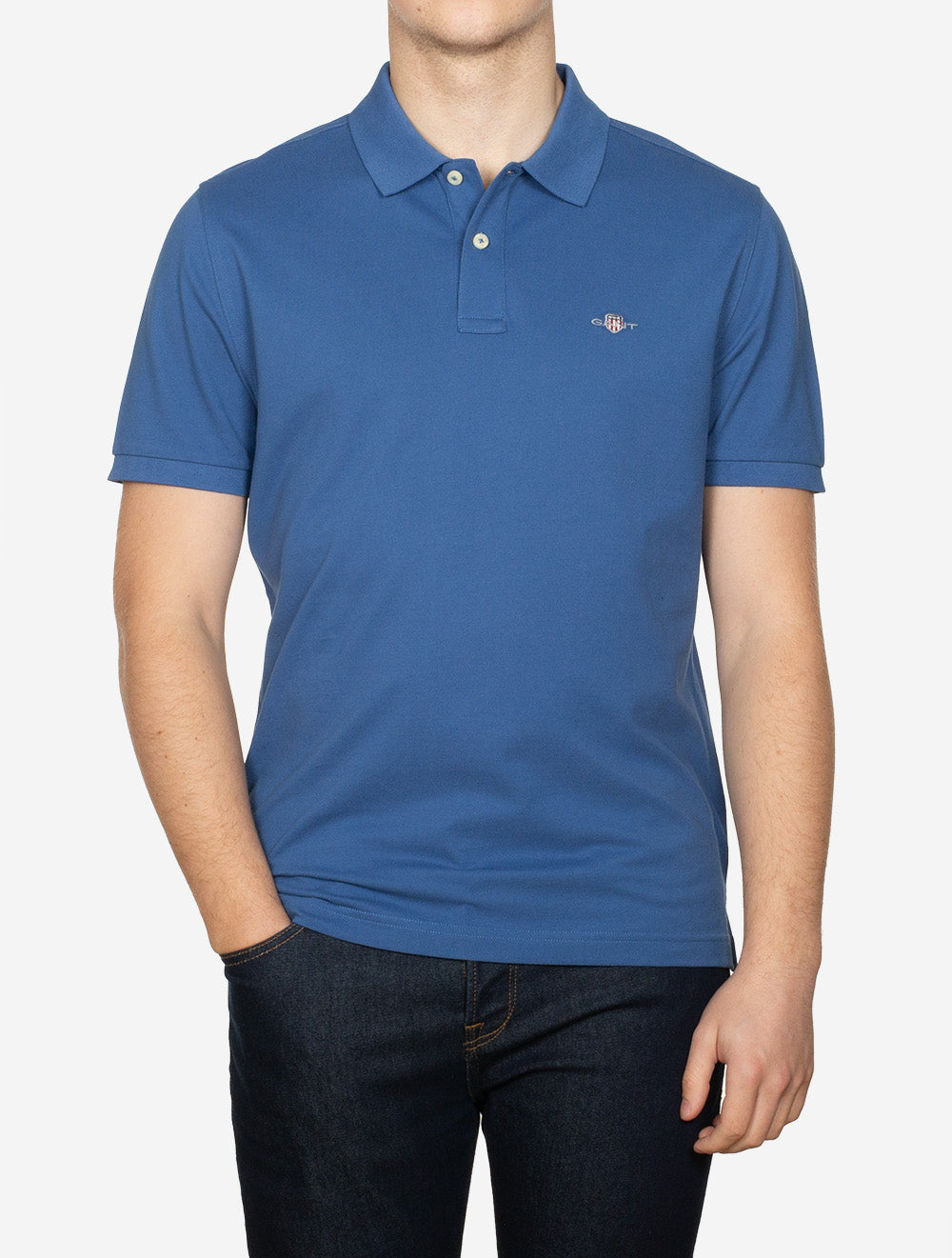 Regular Shield Short Sleeve Piqué Polo Vintage Blue