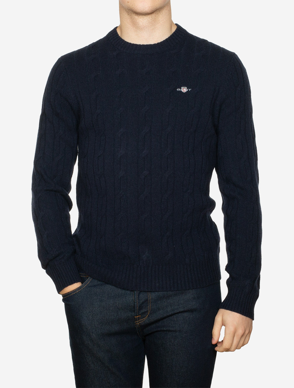 Lambswool Cable Crew Neck Evening Blue
