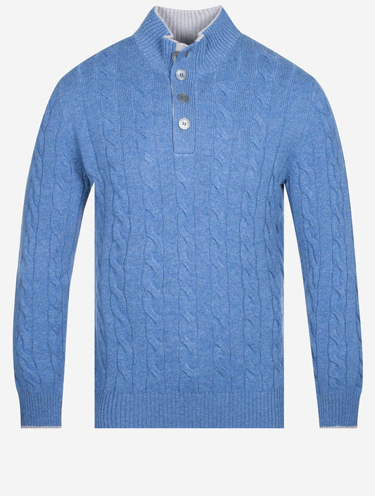 GRAN SASSO Mock Cable Knit Button Up Blue