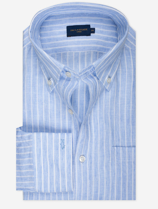 Linen Stripe Shirt Blue