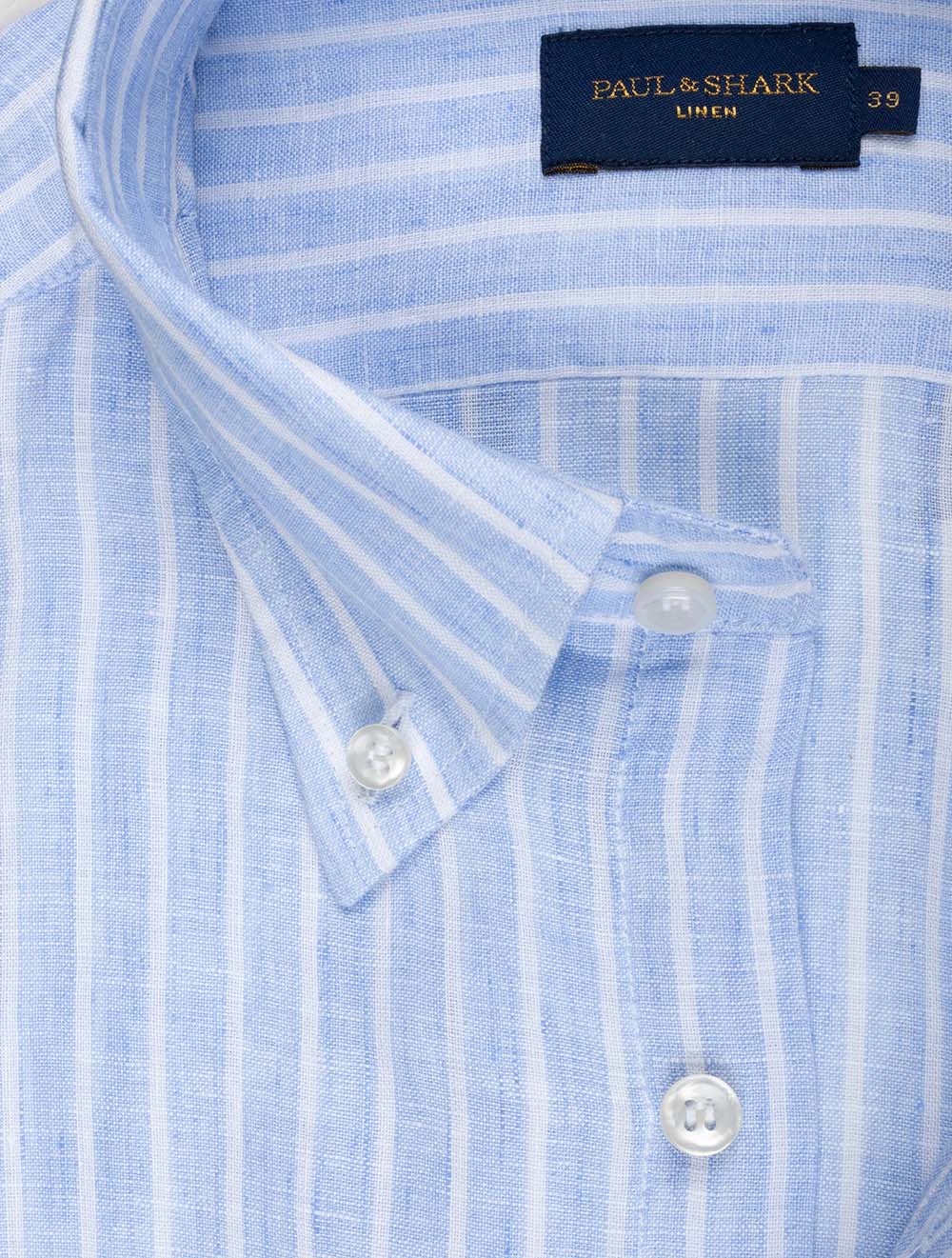 Paul And Shark Linen Stripe Shirt Blue AI1