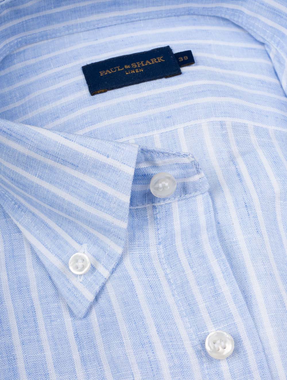 Paul And Shark Linen Stripe Shirt Blue AI2