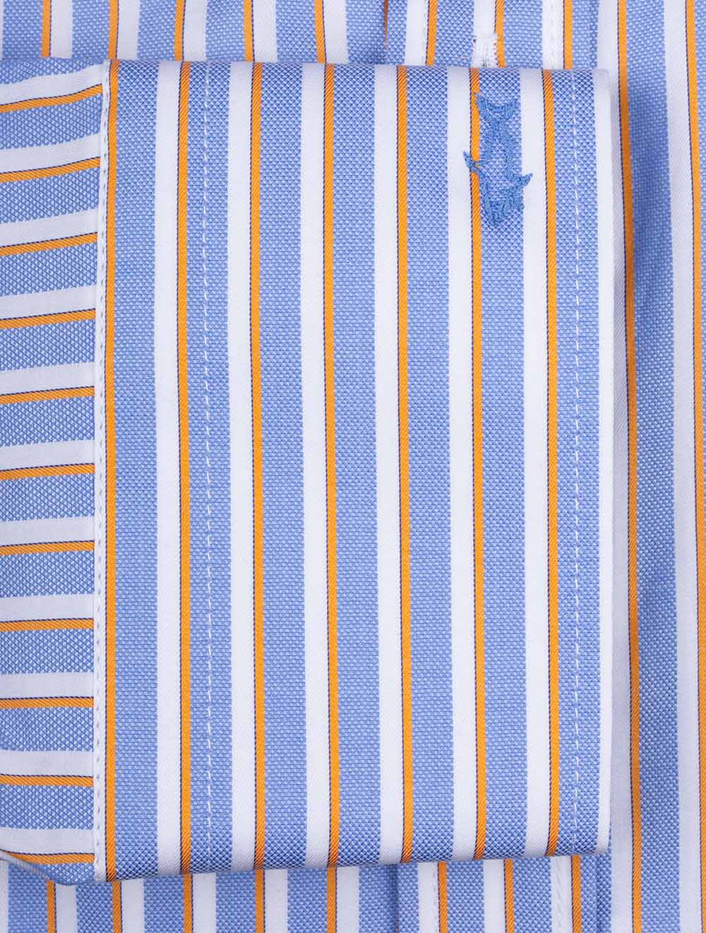 Twin Stripe Silver Cotton Twill Shirt Blue