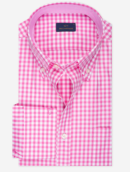 Gingham Cotton Twill Shirt Pink