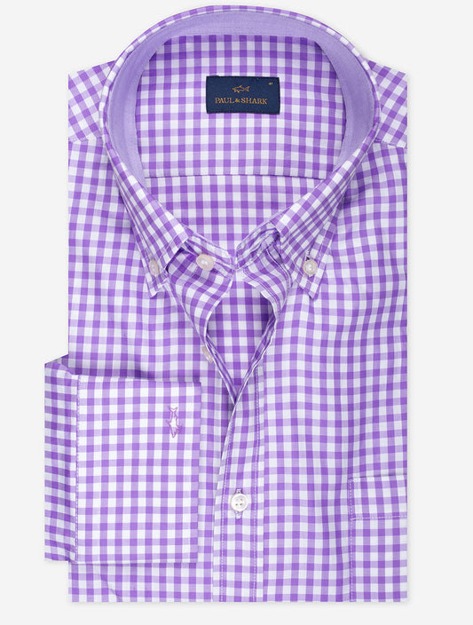 Gingham Cotton Twill Shirt Purple