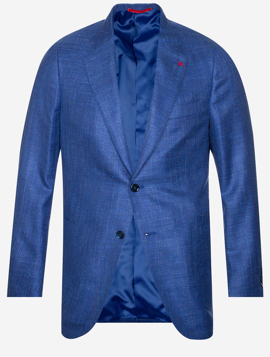 ISAIA Tela Matt Wool Silk Linen Sports Jacket Blue