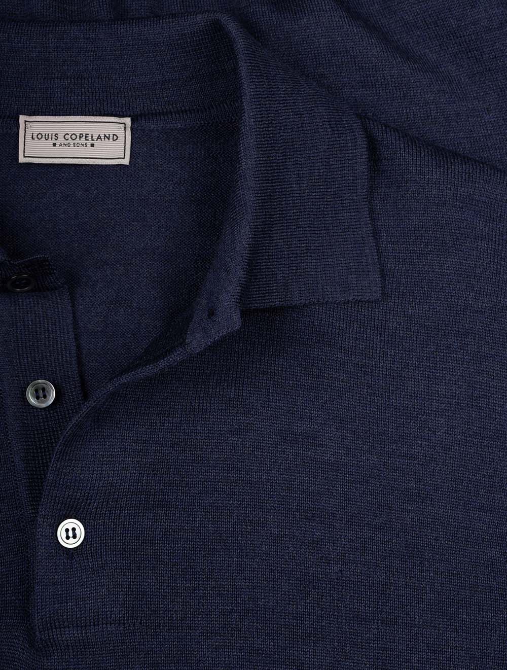 Merino Long Sleeve Polo Blue