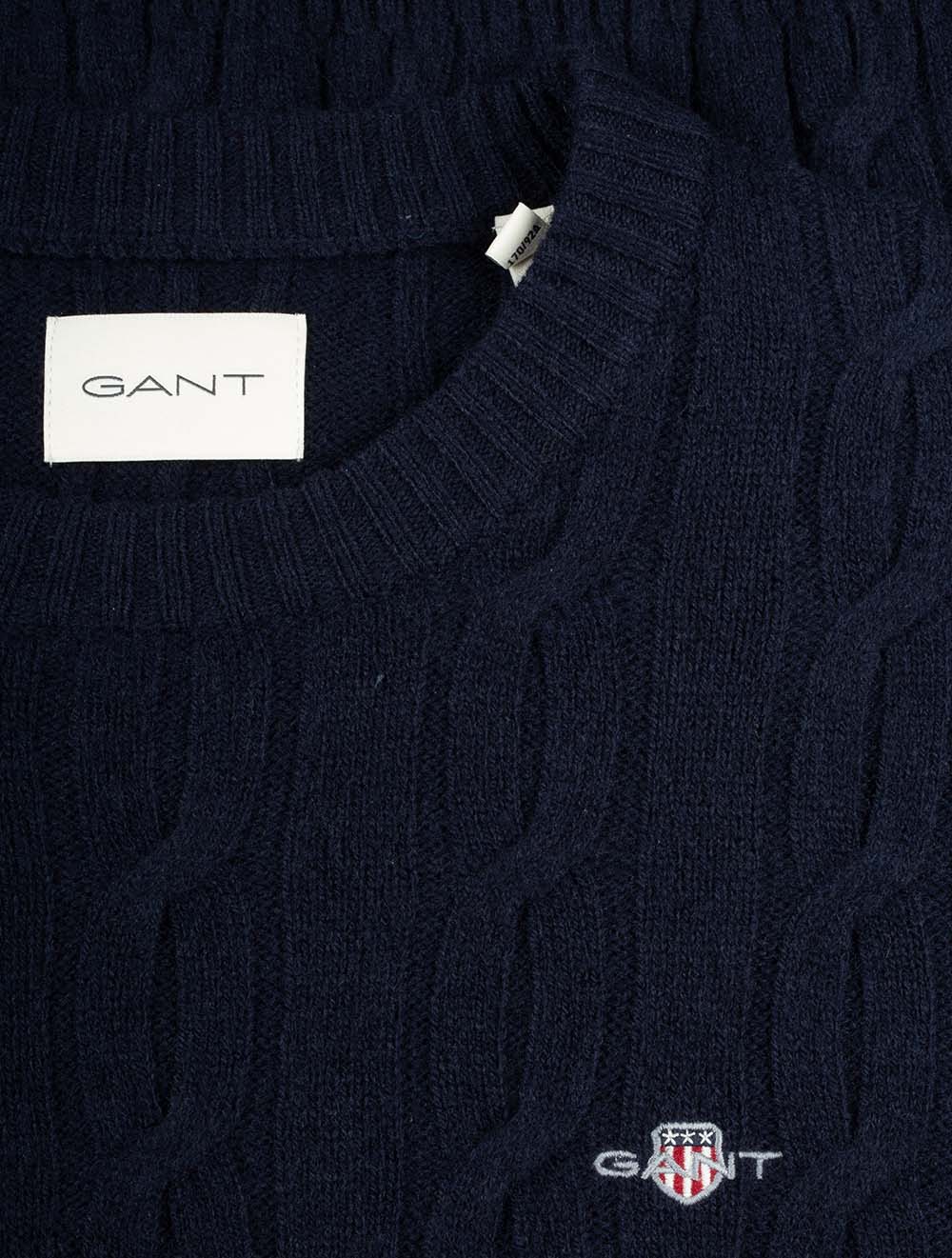 Lambswool Cable Crew Neck Evening Blue