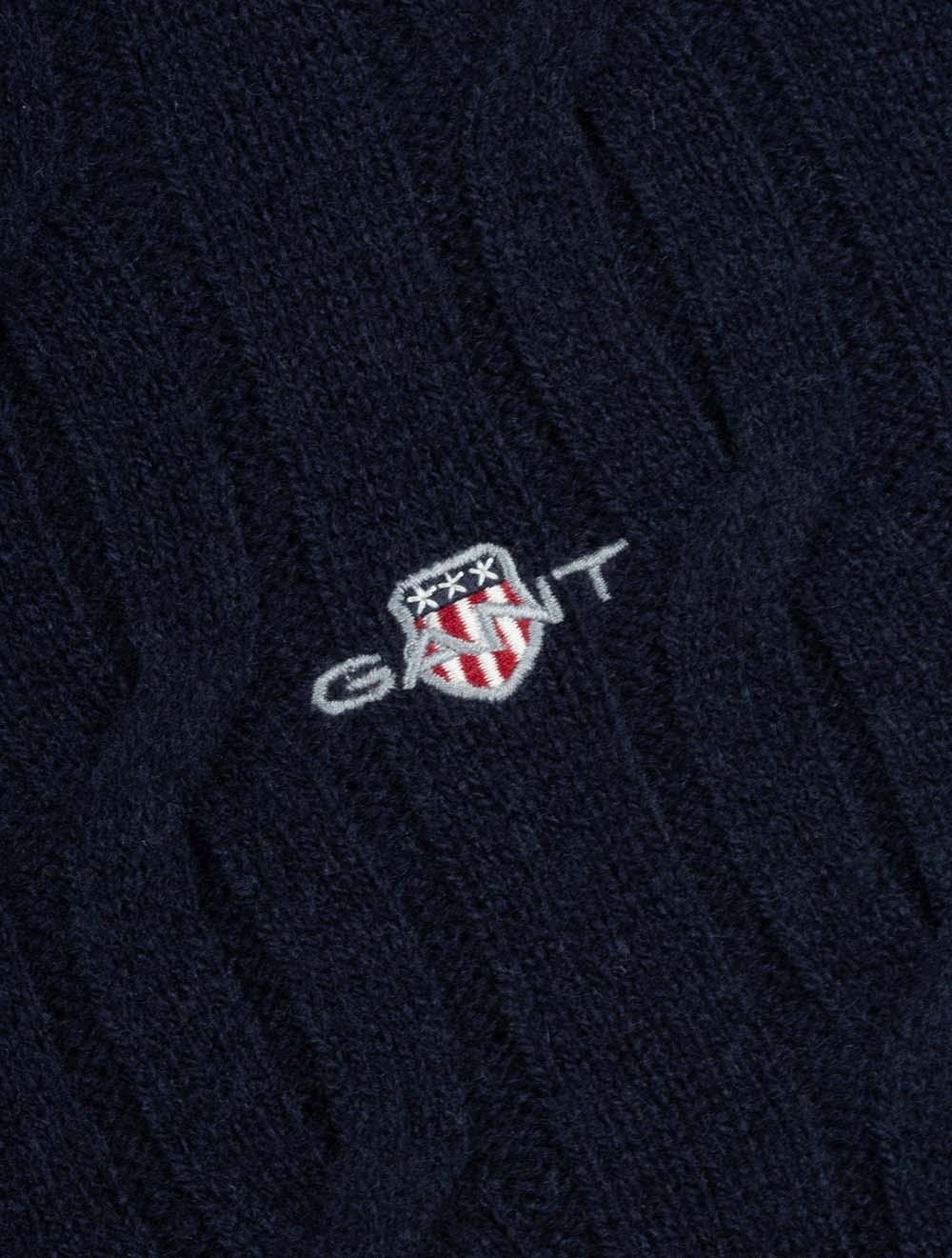 Lambswool Cable Crew Neck Evening Blue