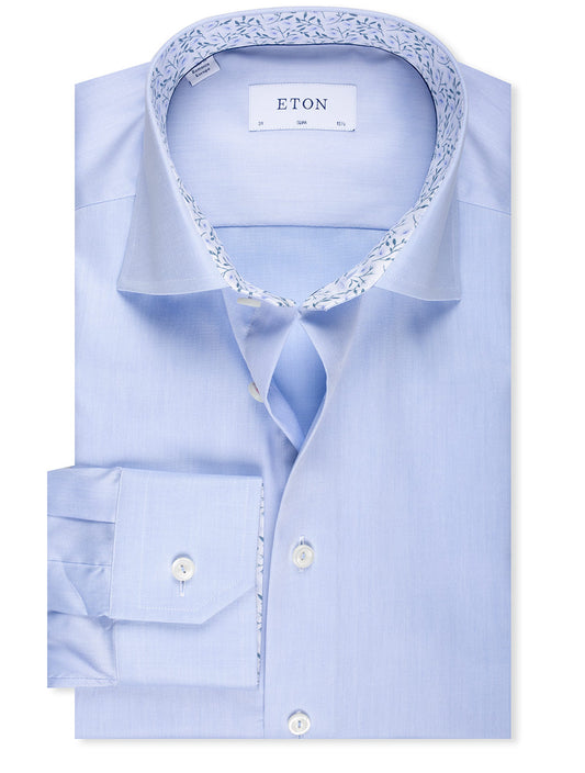 ETON Slim Fit Plain Formal Shirt with Floral Detail Blue
