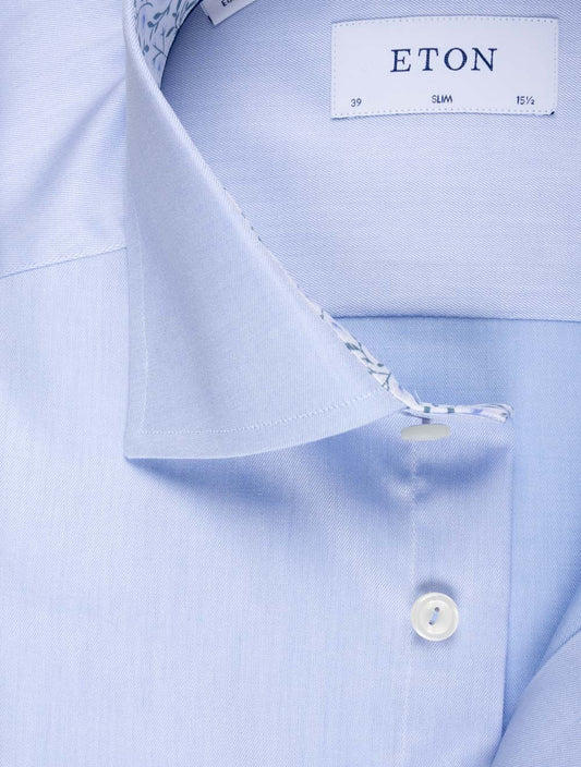 ETON Slim Fit Plain Formal Shirt with Floral Detail Blue