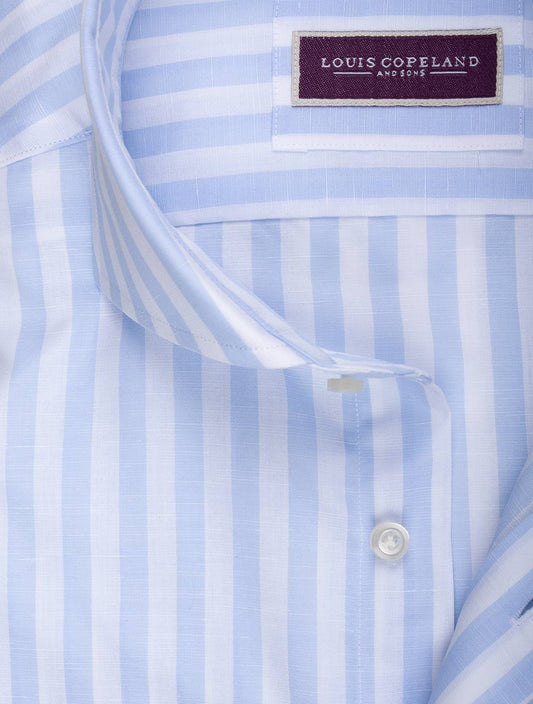 LOUIS COPELAND Linen Mix Barstripe Shirt Blue