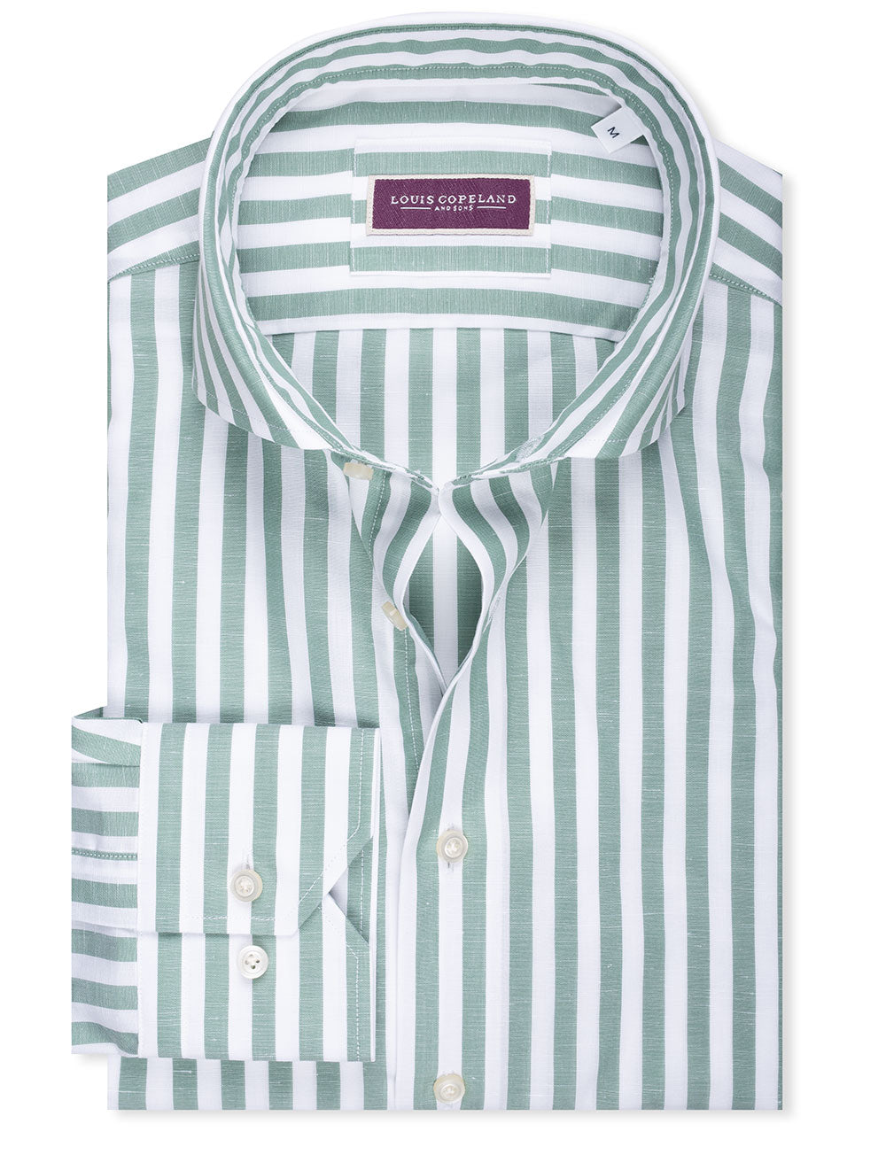 Louis Copeland Linen Mix Barstripe Shirt Green MI