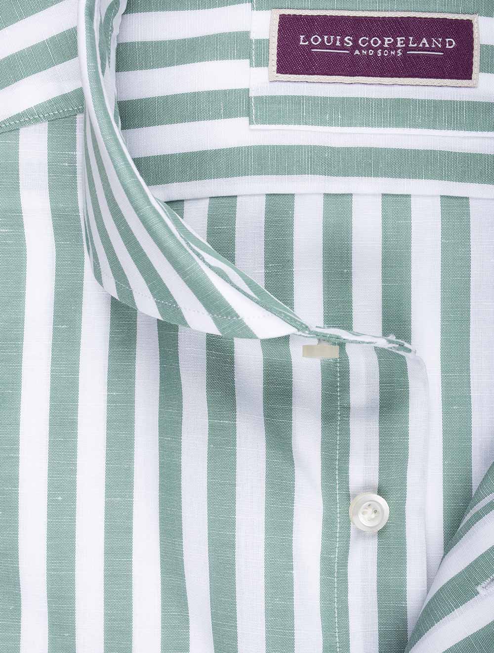 Louis Copeland Linen Mix Barstripe Shirt Green AI1