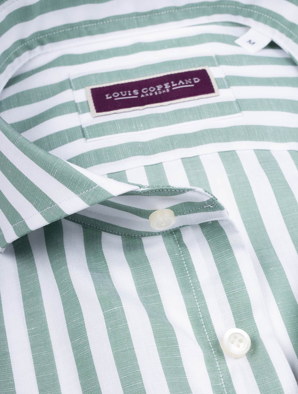 Louis Copeland Linen Mix Barstripe Shirt Green AI2