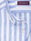 LOUIS COPELAND Linen Stripe Buttondown Shirt Blue