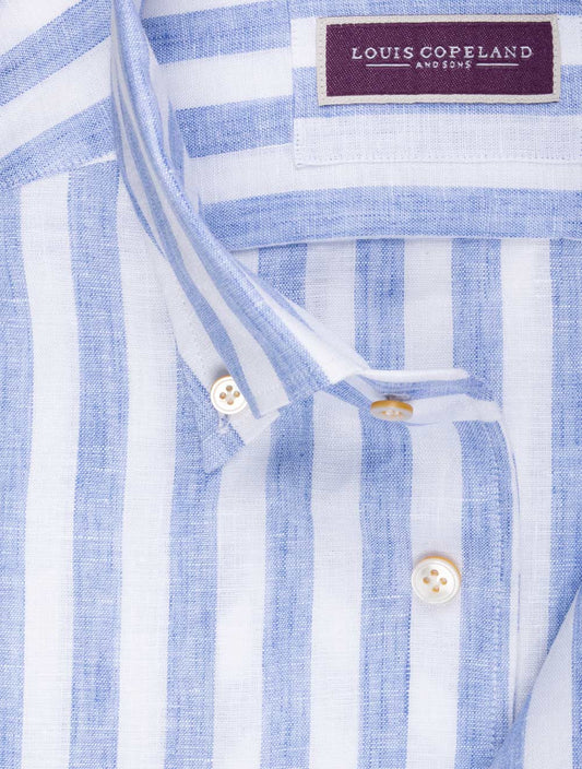 Linen Stripe Buttondown Shirt Blue