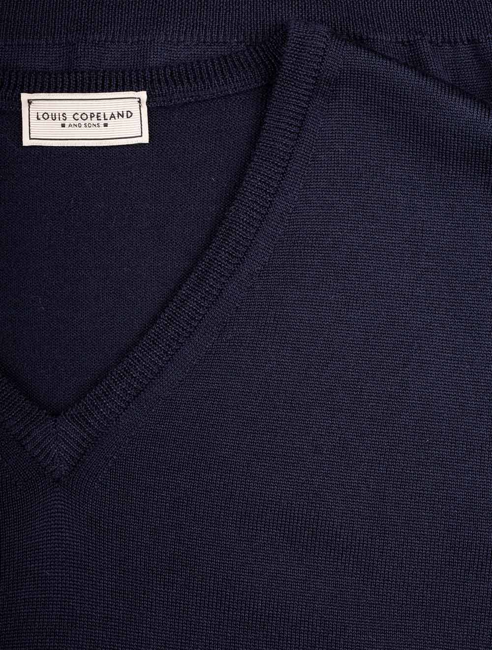 Merino Wool V Neck Navy