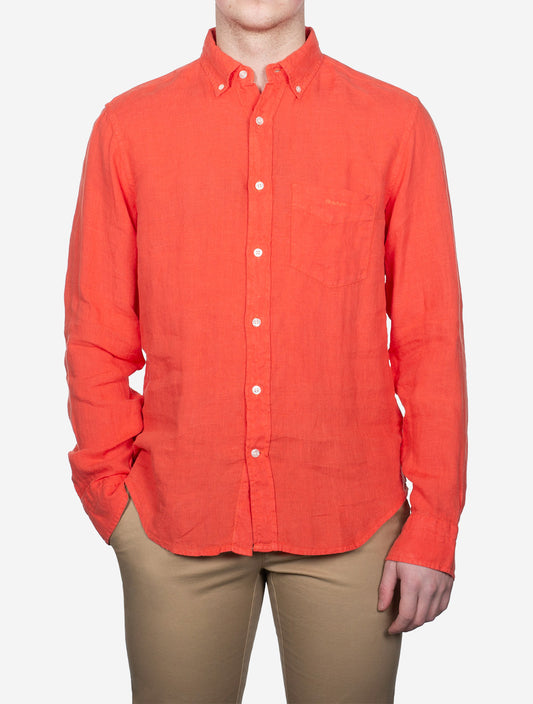 Regular Fit Garment Dyed Linen Shirt Burnt Orange