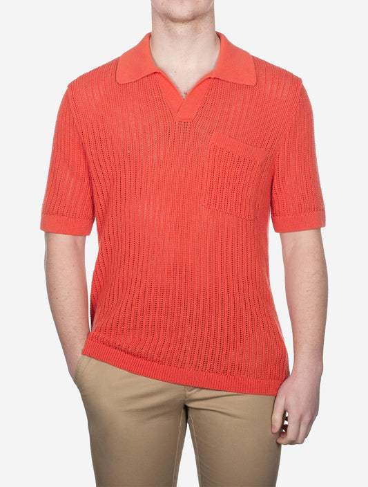 GANT Textured Linen Short Sleeve Polo Burnt Orange