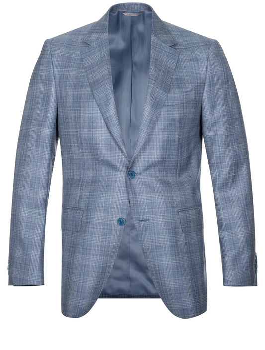 CANALI Wool Silk And Linen Check Jacket Clear Blue