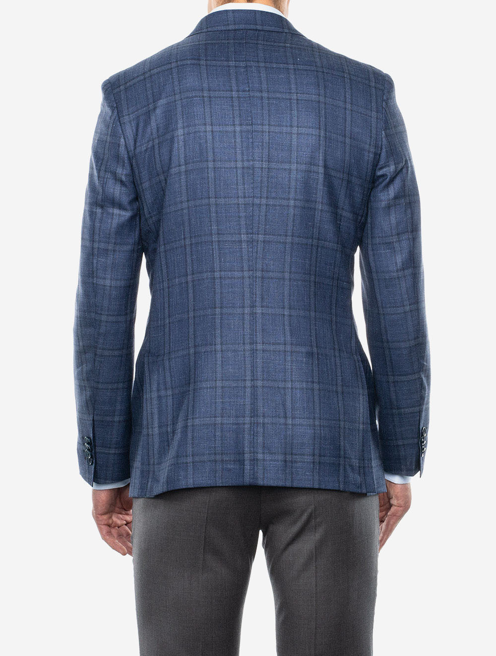 Veste à carreaux en soie et lin bleu
