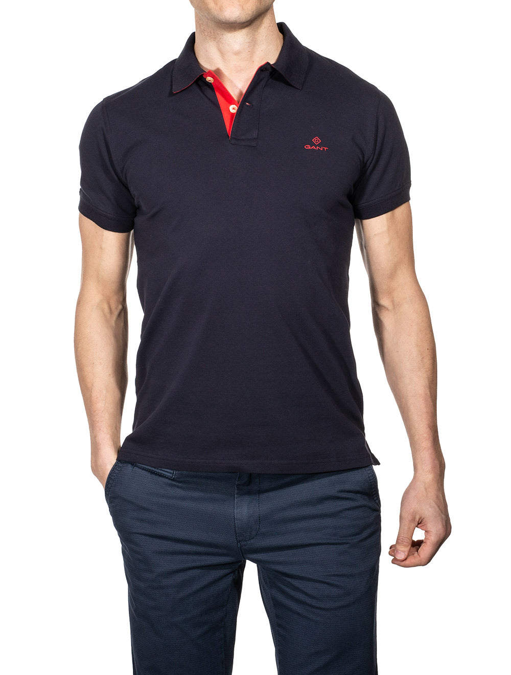 Gant Contrast Collar Piqué Polo Shirt Evening Blue AI1