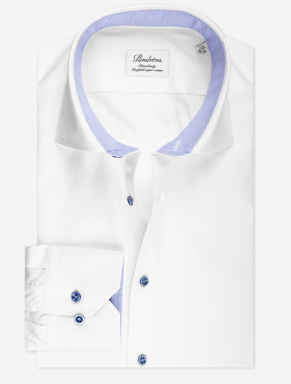 Stenstroms White Contrast Button With Inlay Fitted Body Cotton Shirt MI