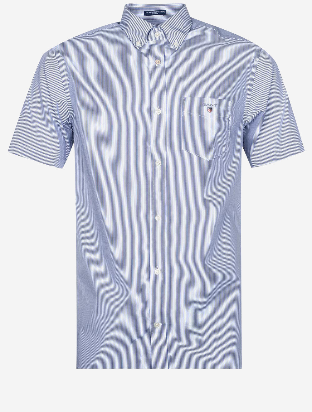 Chemise boutonnée à manches courtes en tissu large coupe standard, bleu collège