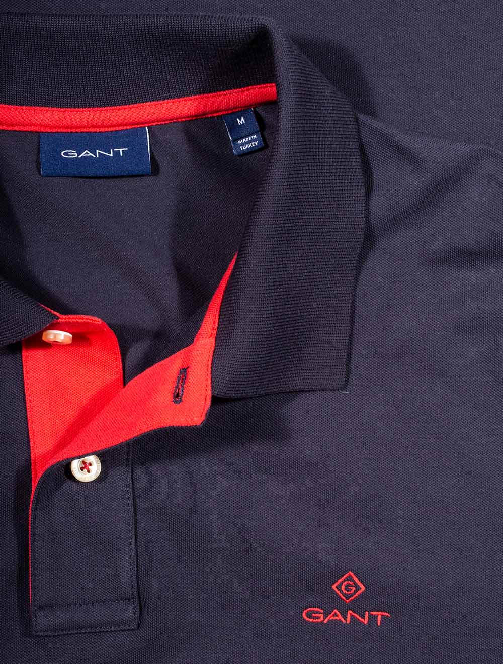 Gant Contrast Collar Piqué Polo Shirt Evening Blue AI3
