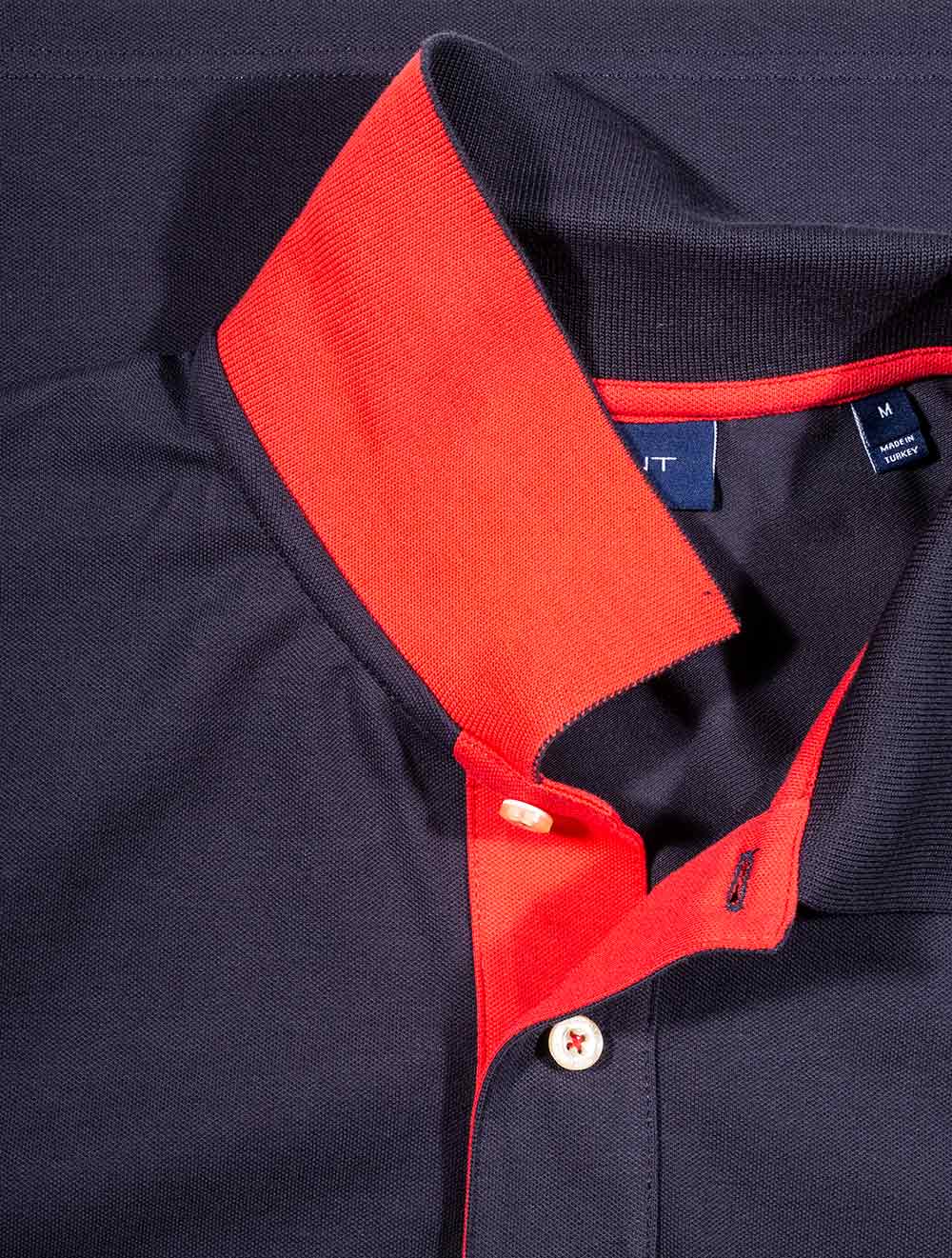 Gant Contrast Collar Piqué Polo Shirt Evening Blue AI5