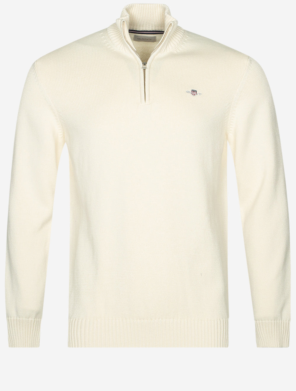 GANT Casual Cotton Half-Zip Sweater Cream Classic Men's Knitwear