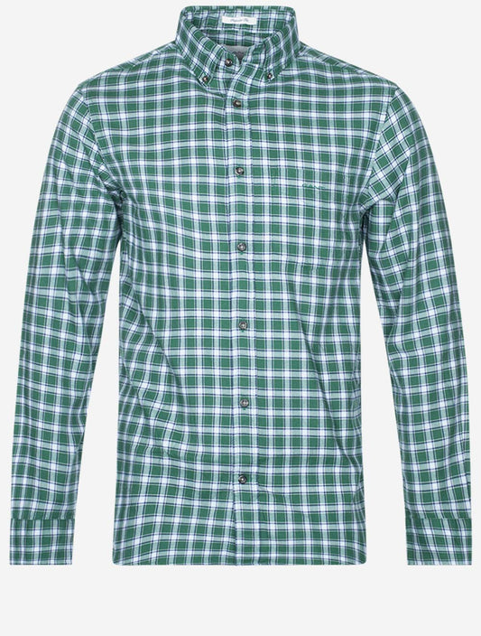 Regular Micro Tartan Flannel Shirt Forest Green