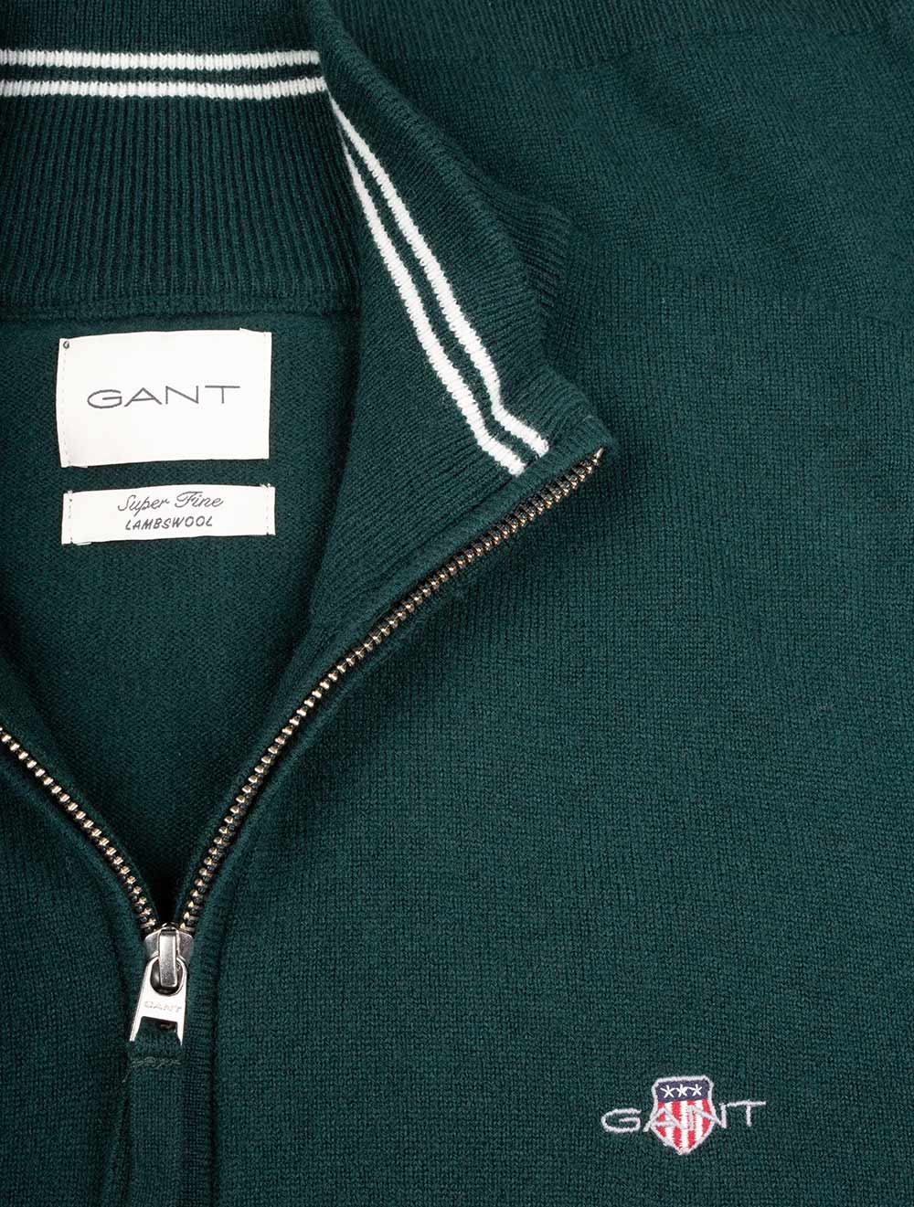 Superfine Lambswool Half-Zip Tartan Green