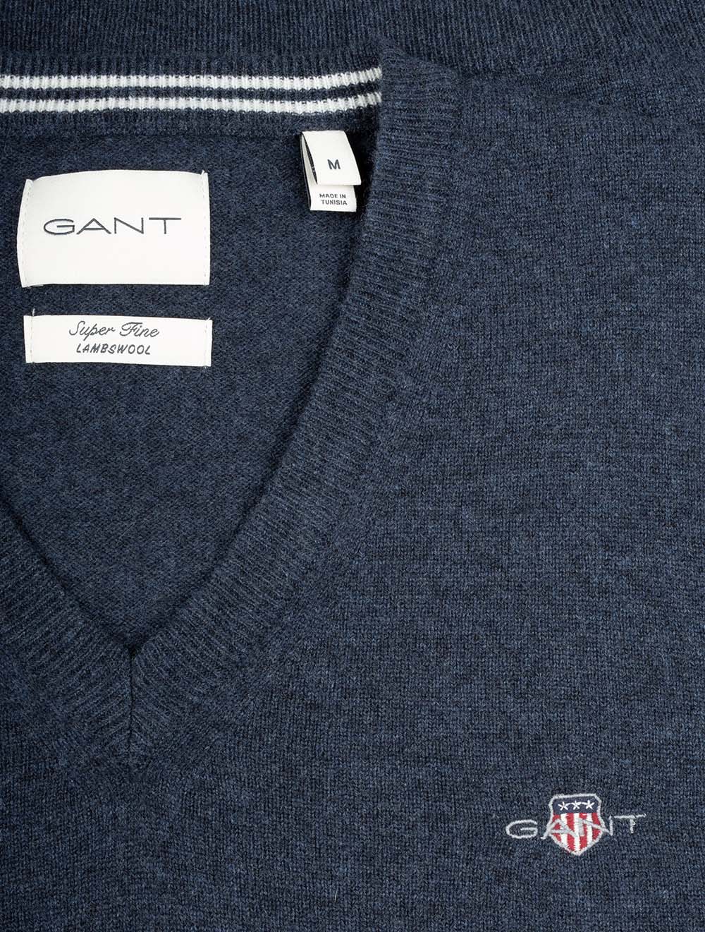 Superfine Lambswool V-Neck Sweater Dark Navy Melange