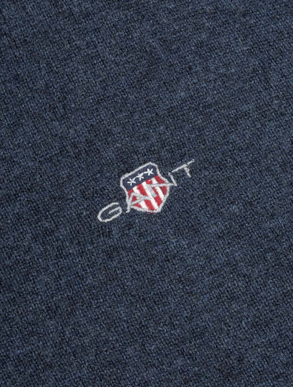 Superfine Lambswool V-Neck Sweater Dark Navy Melange