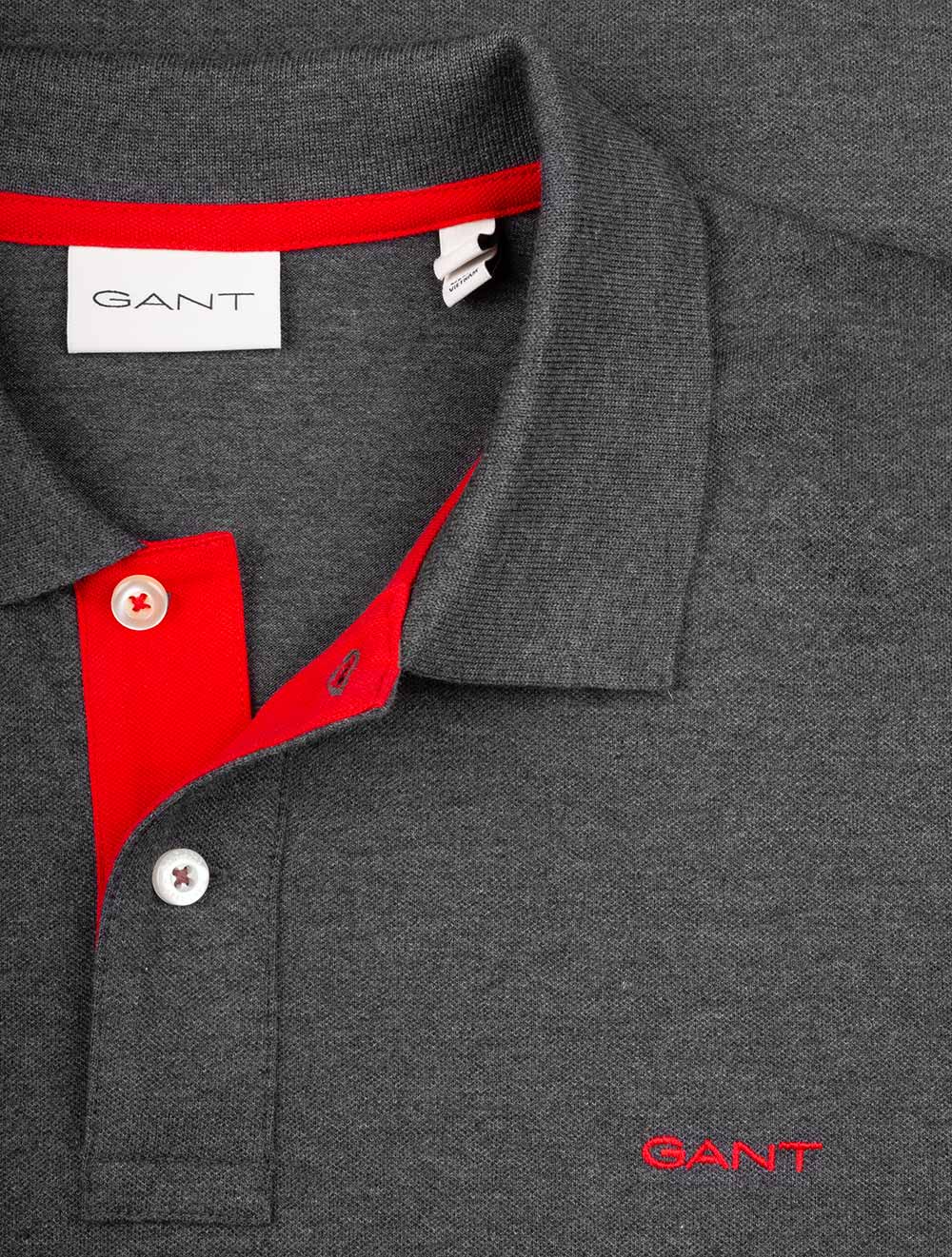 Regular Contrast Piqué Short Sleeve Polo Shirt Antracite Melange