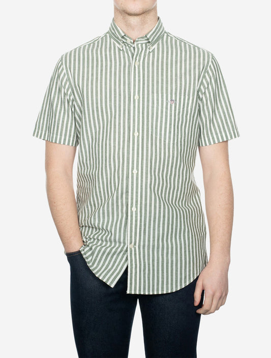 GANT Regular Cotton Linen Stripe Short Sleeve Shirt Pine Green