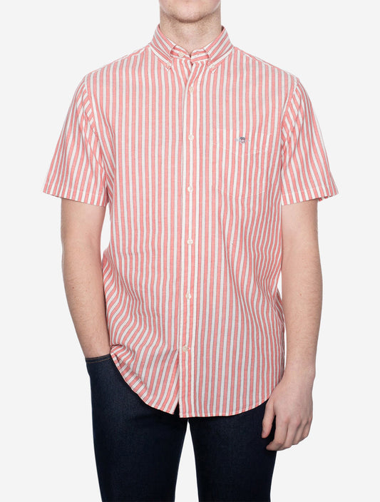 GANT Regular Cotton Linen Stripe Short Sleeve Shirt Sunset Pink