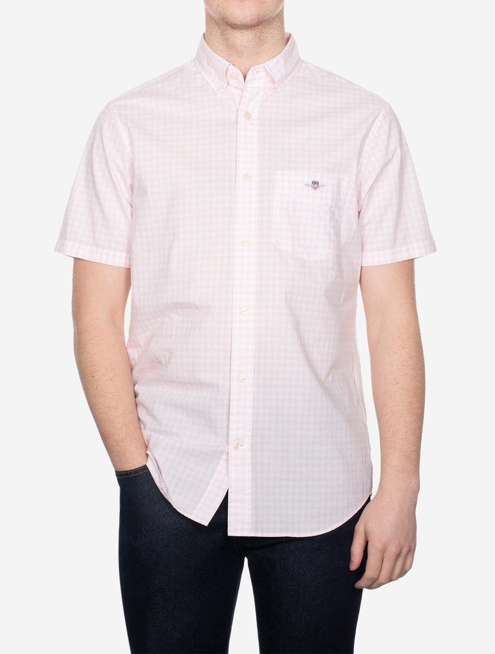 Gant Regular Poplin Gingham Short Sleeve Shirt Light Pink AI1